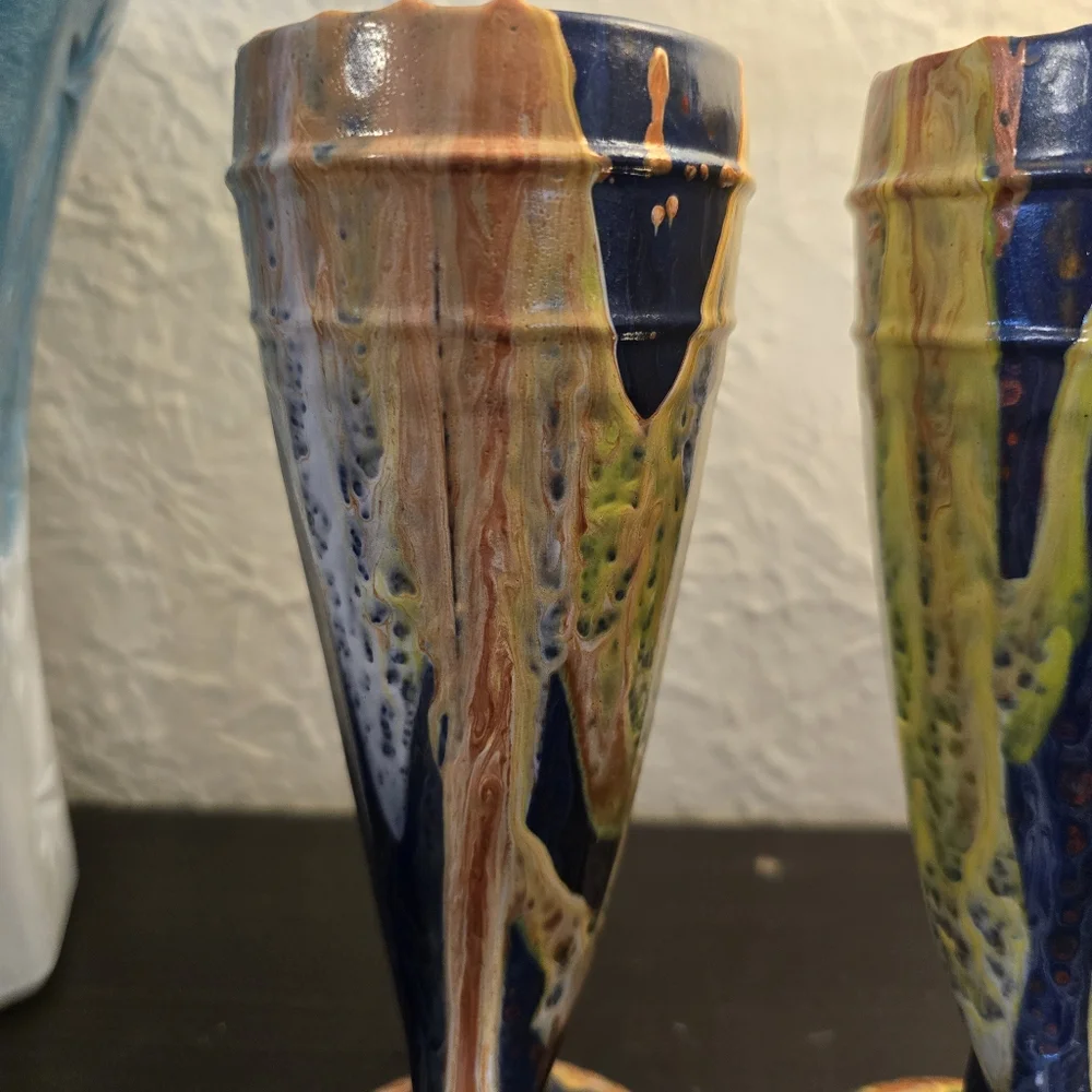 2 HANDCRAFTED Upcycled Glass Goblets HANDPAINTED Abstract Viking Drinkwear Art